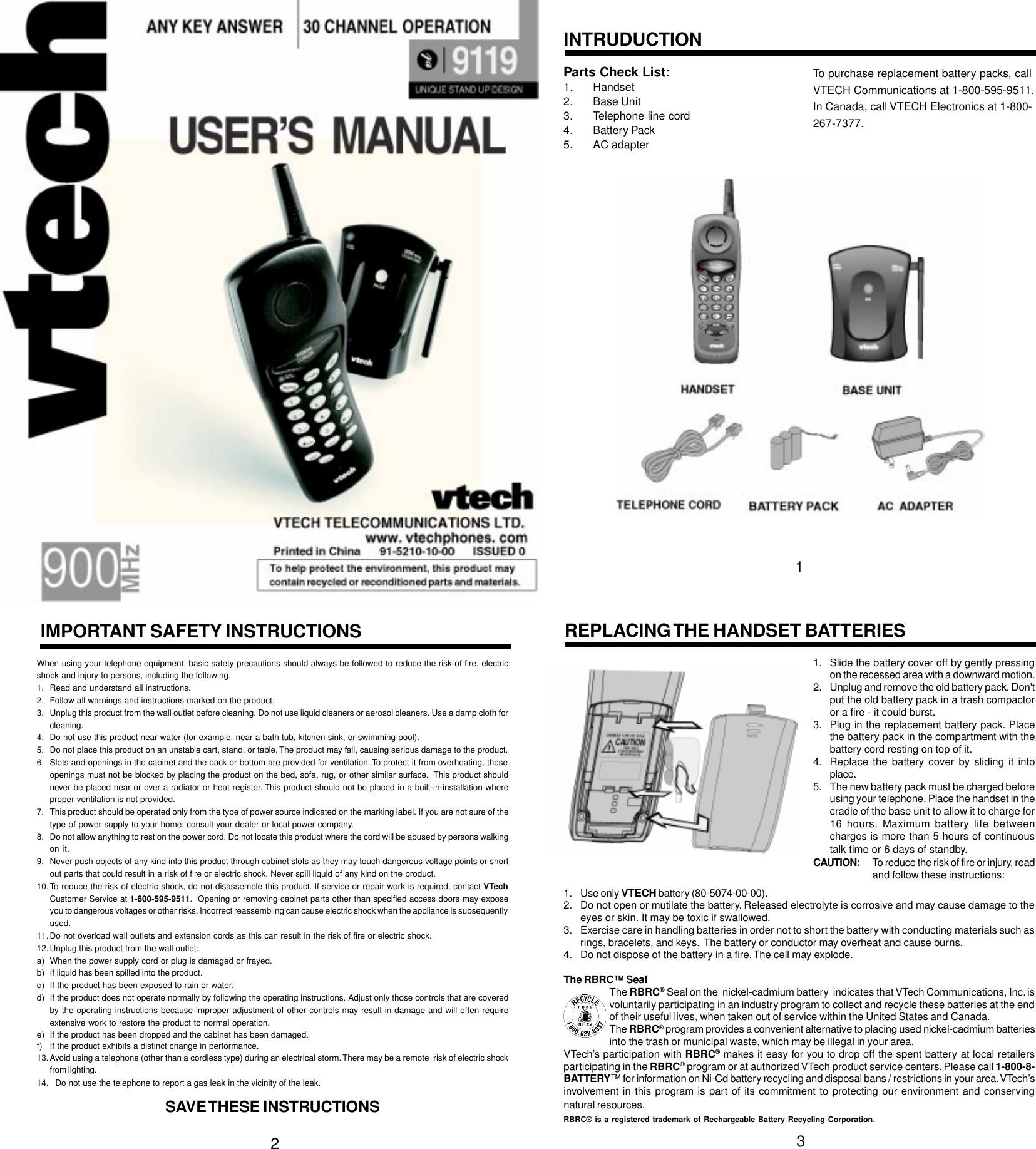 Page 1 of 4 - Vtech Vtech-9119-Users-Manual- USA MANU  Vtech-9119-users-manual