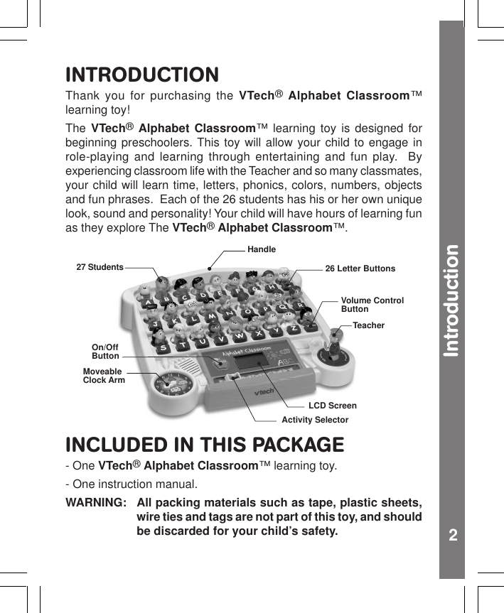 Page 3 of 10 - Vtech Vtech-Alphabet-Classroom-Owners-Manual- Alphabet Classroom  Vtech-alphabet-classroom-owners-manual