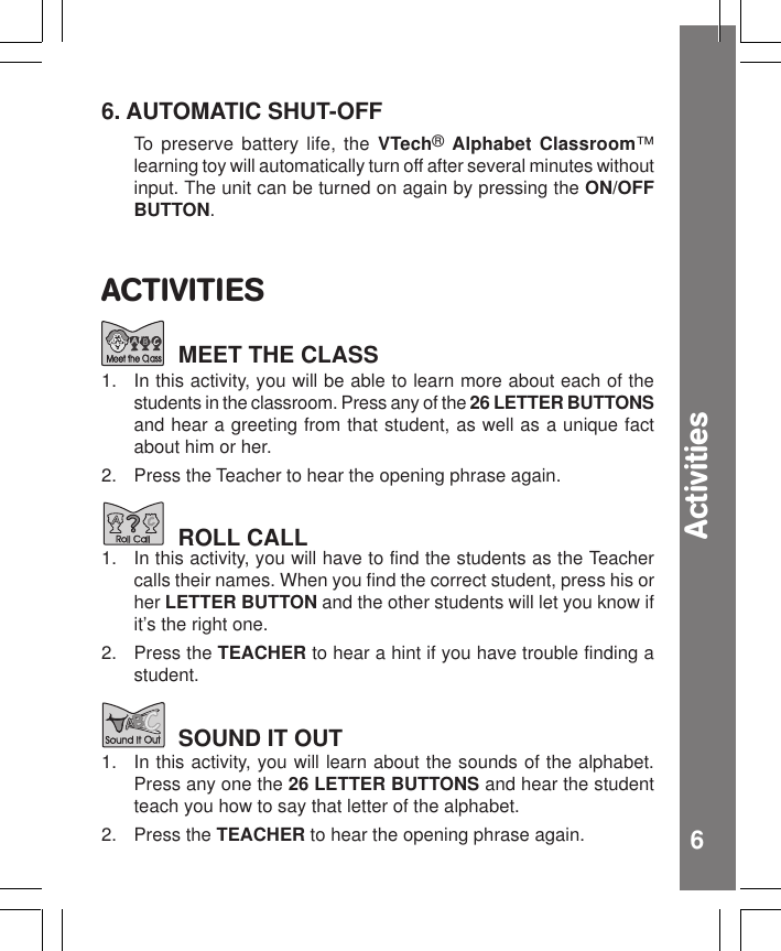 Page 7 of 10 - Vtech Vtech-Alphabet-Classroom-Owners-Manual- Alphabet Classroom  Vtech-alphabet-classroom-owners-manual