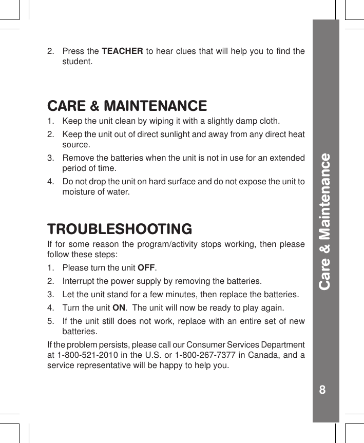 Page 9 of 10 - Vtech Vtech-Alphabet-Classroom-Owners-Manual- Alphabet Classroom  Vtech-alphabet-classroom-owners-manual