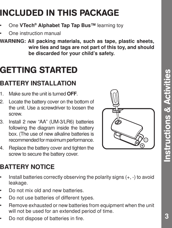 Page 4 of 8 - Vtech Vtech-Alphabet-Tap-Tap-Bus-Users-Manual-  Vtech-alphabet-tap-tap-bus-users-manual