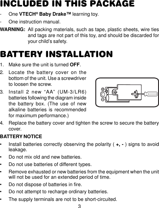 Page 4 of 8 - Vtech Vtech-Baby-Drake-Owners-Manual-  Vtech-baby-drake-owners-manual