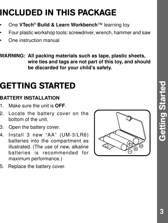 Page 4 of 12 - Vtech Vtech-Build-And-Discover-Workbench-Owners-Manual- Build And Learn Workbench  Vtech-build-and-discover-workbench-owners-manual