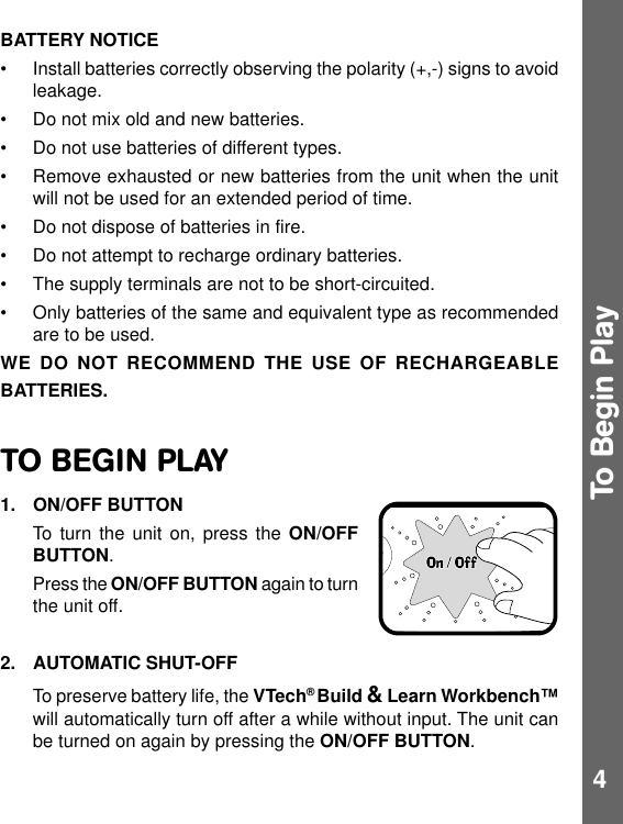 Page 5 of 12 - Vtech Vtech-Build-And-Discover-Workbench-Owners-Manual- Build And Learn Workbench  Vtech-build-and-discover-workbench-owners-manual