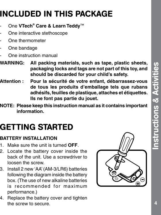 Page 4 of 10 - Vtech Vtech-Care-And-Learn-Teddy-Owners-Manual-  Vtech-care-and-learn-teddy-owners-manual