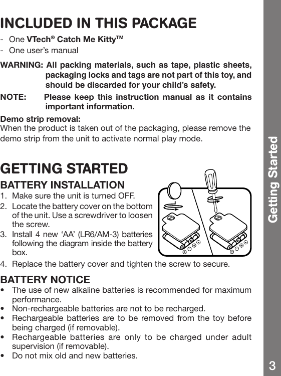 Page 4 of 10 - Vtech Vtech-Catch-Me-Kitty-Pink-Owners-Manual-  Vtech-catch-me-kitty-pink-owners-manual