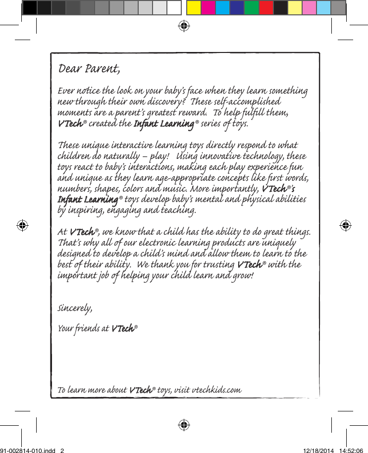 Page 2 of 11 - Vtech Vtech-Crazy-Legs-Learning-Bugs-Owners-Manual-  Vtech-crazy-legs-learning-bugs-owners-manual