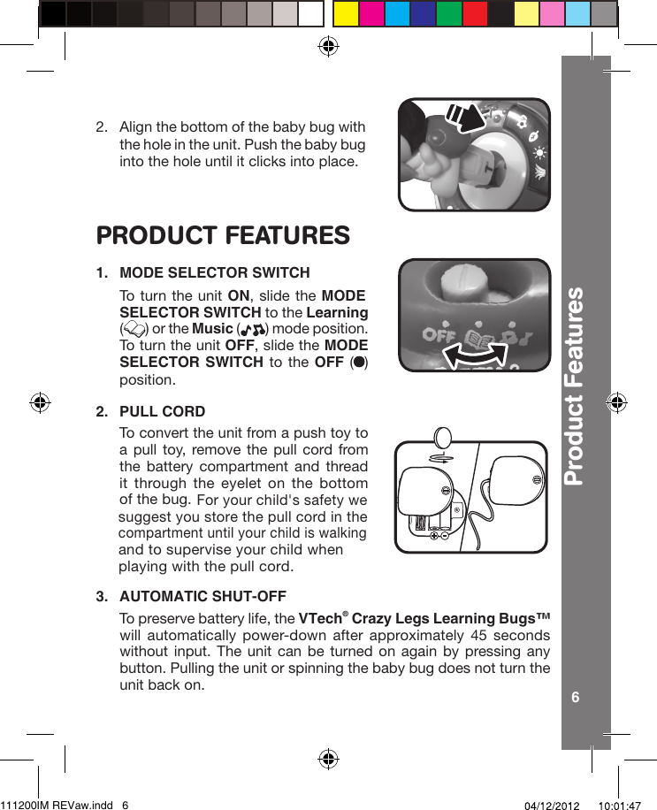 Page 6 of 11 - Vtech Vtech-Crazy-Legs-Learning-Bugs-Owners-Manual-  Vtech-crazy-legs-learning-bugs-owners-manual