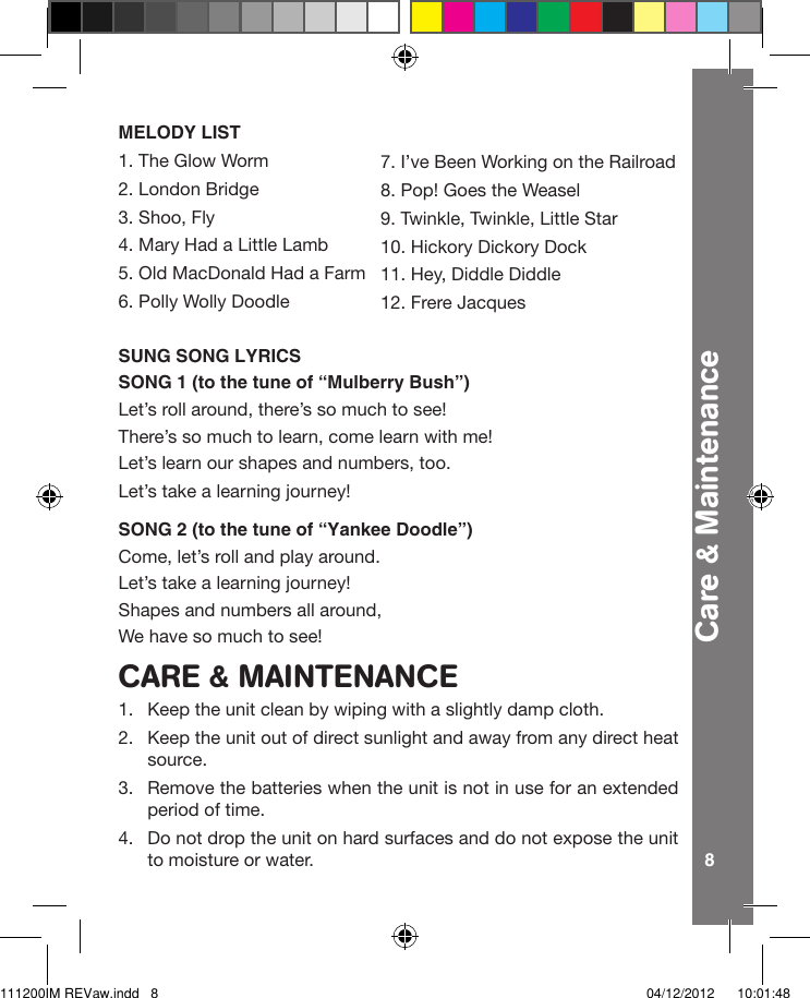 Page 8 of 11 - Vtech Vtech-Crazy-Legs-Learning-Bugs-Owners-Manual-  Vtech-crazy-legs-learning-bugs-owners-manual