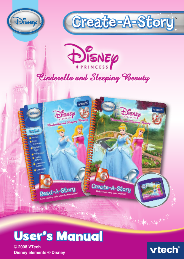 Page 1 of 12 - Vtech Vtech-Create-A-Story-Disney-Princess-Cinderella-And-Sleeping-Beauty-Owners-Manual- Create-A-Story(tm) Disney Princess  Vtech-create-a-story-disney-princess-cinderella-and-sleeping-beauty-owners-manual