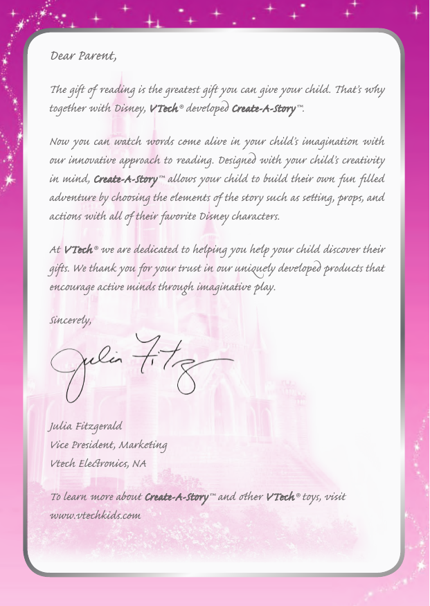 Page 2 of 12 - Vtech Vtech-Create-A-Story-Disney-Princess-Cinderella-And-Sleeping-Beauty-Owners-Manual- Create-A-Story(tm) Disney Princess  Vtech-create-a-story-disney-princess-cinderella-and-sleeping-beauty-owners-manual