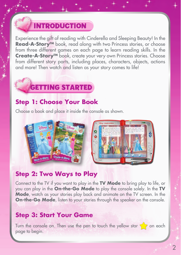 Page 3 of 12 - Vtech Vtech-Create-A-Story-Disney-Princess-Cinderella-And-Sleeping-Beauty-Owners-Manual- Create-A-Story(tm) Disney Princess  Vtech-create-a-story-disney-princess-cinderella-and-sleeping-beauty-owners-manual