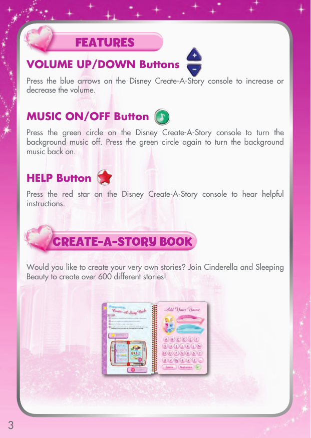 Page 4 of 12 - Vtech Vtech-Create-A-Story-Disney-Princess-Cinderella-And-Sleeping-Beauty-Owners-Manual- Create-A-Story(tm) Disney Princess  Vtech-create-a-story-disney-princess-cinderella-and-sleeping-beauty-owners-manual