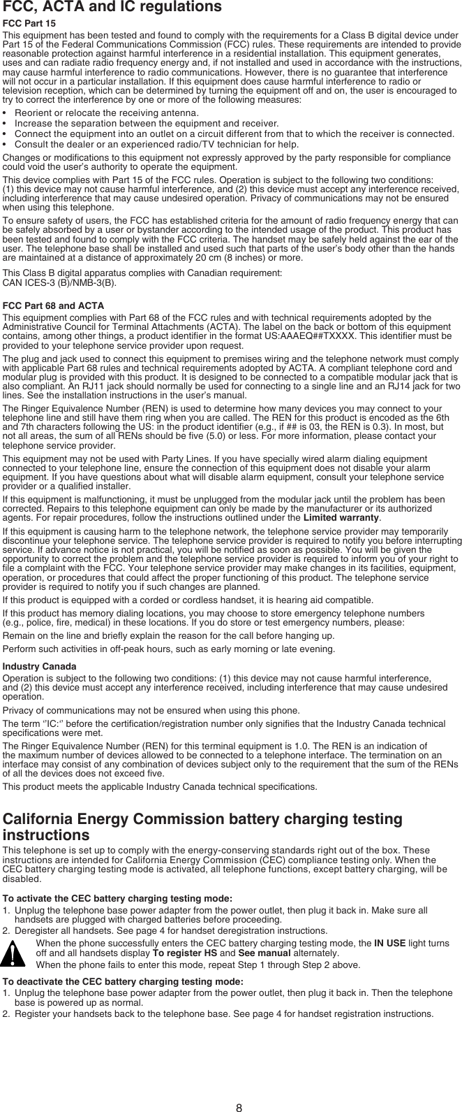 Page 8 of 12 - Vtech Vtech-Dect-6-0-Cs6609-Users-Manual-  Vtech-dect-6-0-cs6609-users-manual