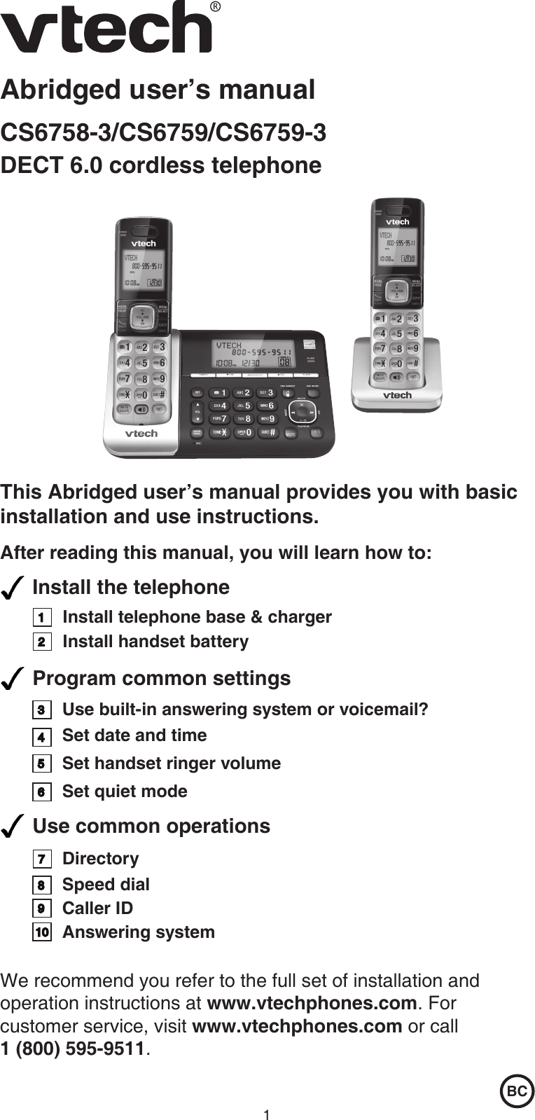 Page 1 of 12 - Vtech Vtech-Dect-6-0-Cs6759-3-Users-Manual-  Vtech-dect-6-0-cs6759-3-users-manual