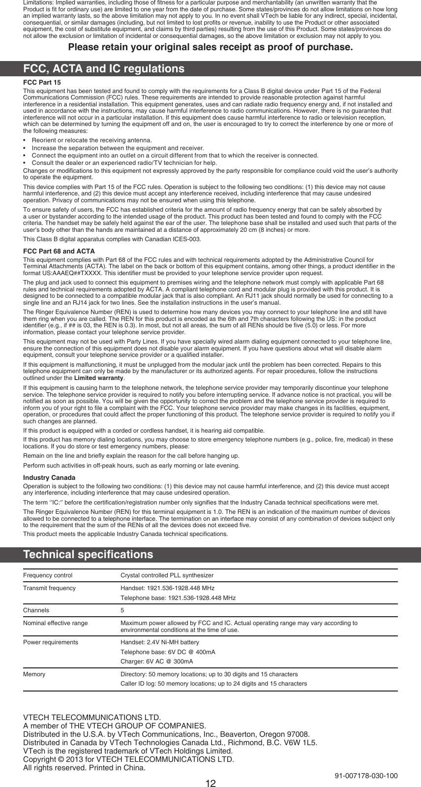 Page 12 of 12 - Vtech Vtech-Dect-6-0-Cs6759-3-Users-Manual-  Vtech-dect-6-0-cs6759-3-users-manual
