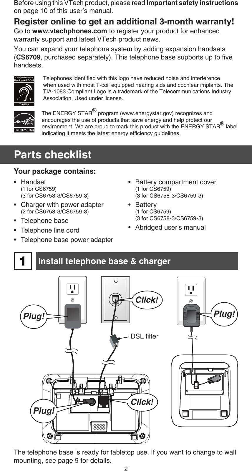Page 2 of 12 - Vtech Vtech-Dect-6-0-Cs6759-3-Users-Manual-  Vtech-dect-6-0-cs6759-3-users-manual