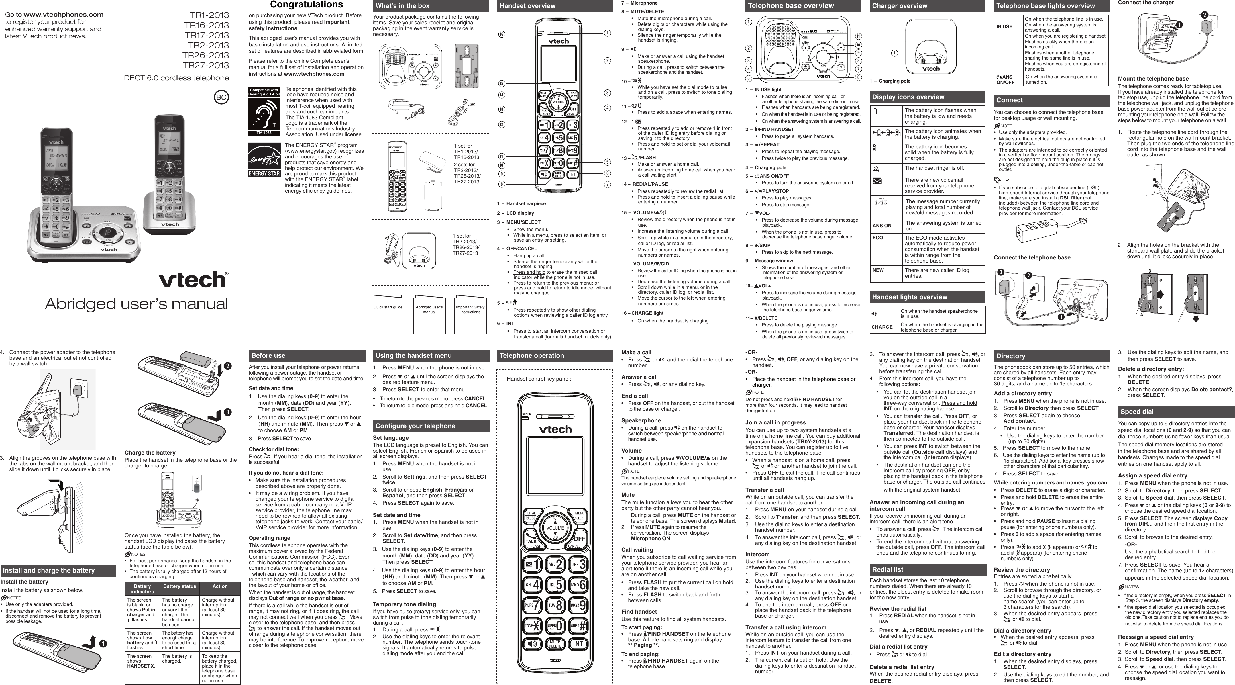 Page 1 of 2 - Vtech Vtech-Dect-6-0-Tr16-2013-Users-Manual-  Vtech-dect-6-0-tr16-2013-users-manual