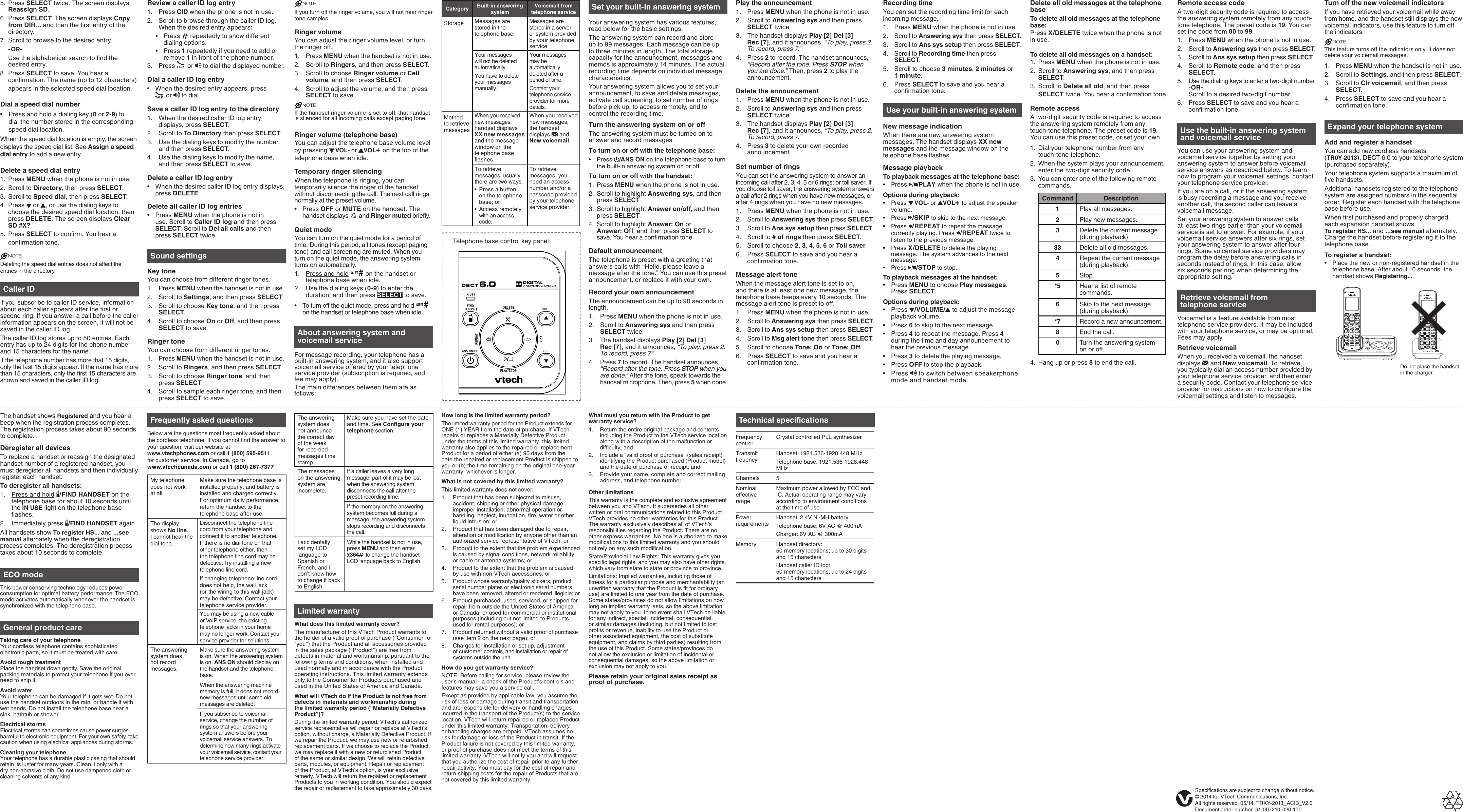 Page 2 of 2 - Vtech Vtech-Dect-6-0-Tr16-2013-Users-Manual-  Vtech-dect-6-0-tr16-2013-users-manual