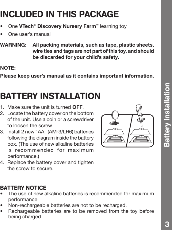 Page 4 of 10 - Vtech Vtech-Discovery-Nursery-Farm-Owners-Manual-  Vtech-discovery-nursery-farm-owners-manual