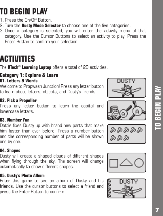 Page 7 of 12 - Vtech Vtech-Disney-Planes-Learning-Laptop-Owners-Manual-  Vtech-disney-planes-learning-laptop-owners-manual