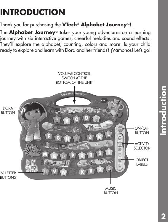 Page 3 of 10 - Vtech Vtech-Dora-Alphabet-Journey-Owners-Manual-  Vtech-dora-alphabet-journey-owners-manual