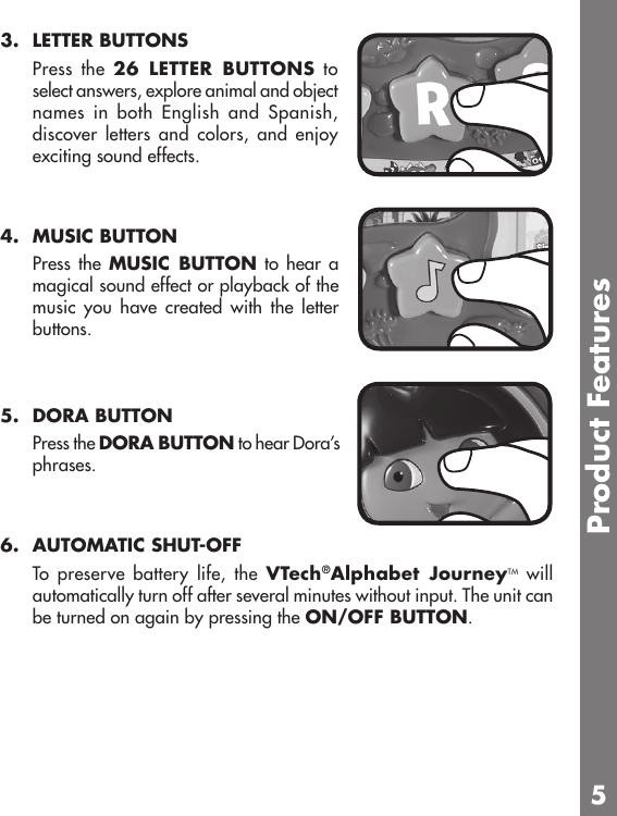 Page 6 of 10 - Vtech Vtech-Dora-Alphabet-Journey-Owners-Manual-  Vtech-dora-alphabet-journey-owners-manual