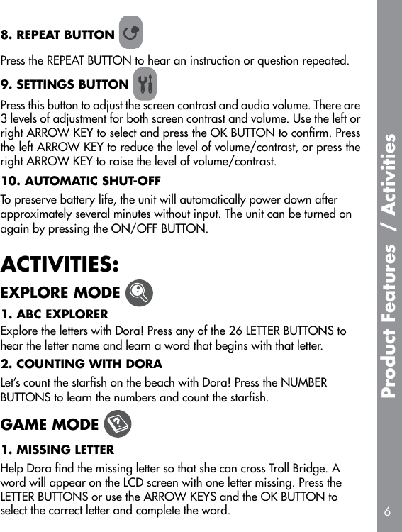 Page 7 of 10 - Vtech Vtech-Dora-Learn-And-Go-Owners-Manual-  Vtech-dora-learn-and-go-owners-manual
