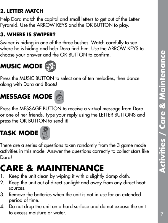 Page 8 of 10 - Vtech Vtech-Dora-Learn-And-Go-Owners-Manual-  Vtech-dora-learn-and-go-owners-manual