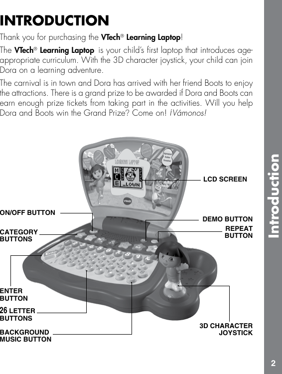 Page 3 of 12 - Vtech Vtech-Dora-Learning-Laptop-Owners-Manual-  Vtech-dora-learning-laptop-owners-manual