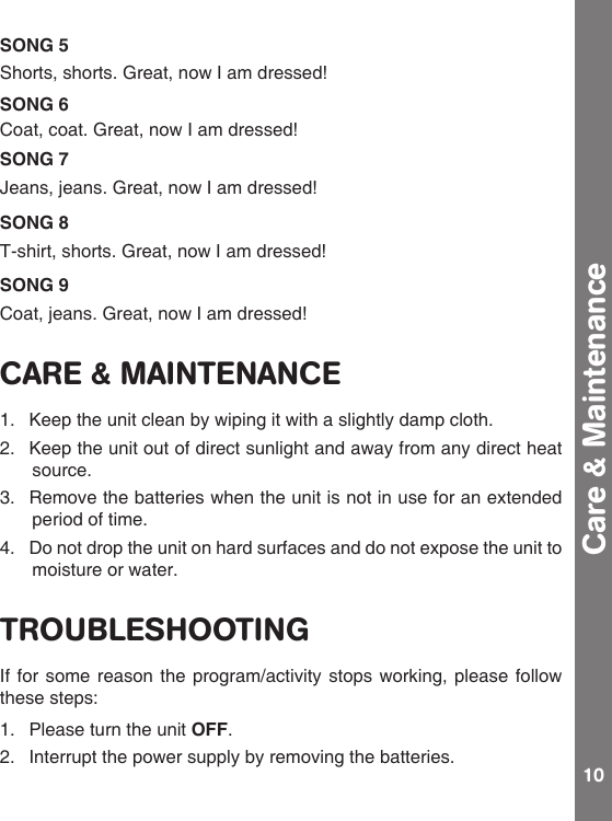 Page 10 of 12 - Vtech Vtech-Dress-And-Discover-Friend-Owners-Manual-  Vtech-dress-and-discover-friend-owners-manual