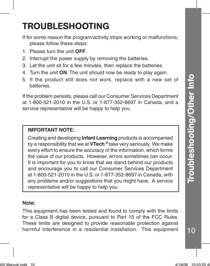 Page 11 of 12 - Vtech Vtech-Explore-And-Learn-Mat-Owners-Manual- 69400 Manual AW  Vtech-explore-and-learn-mat-owners-manual