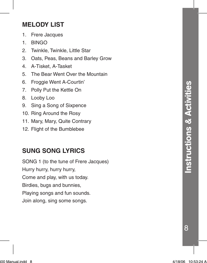 Page 9 of 12 - Vtech Vtech-Explore-And-Learn-Mat-Owners-Manual- 69400 Manual AW  Vtech-explore-and-learn-mat-owners-manual