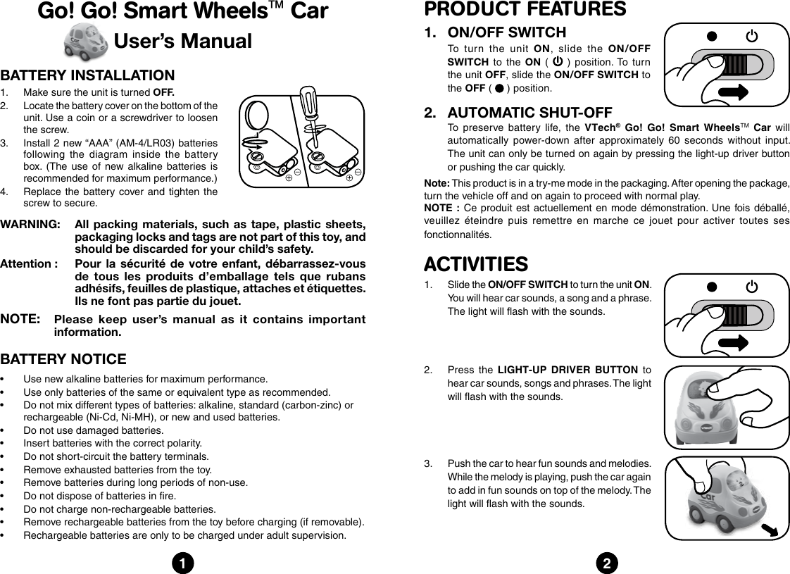 Vtech Go Smart Wheels Car Owners Manual