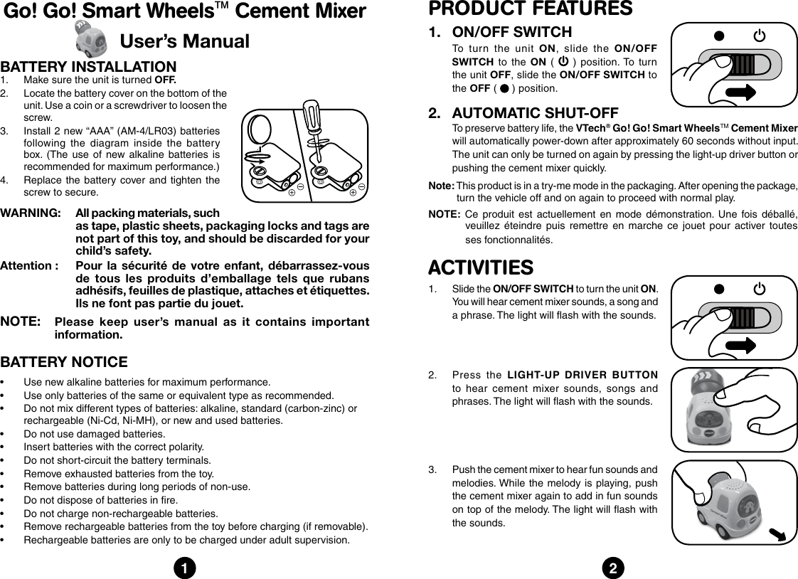 Page 1 of 2 - Vtech Vtech-Go-Go-Smart-Wheels-Cement-Mixer-Owners-Manual-  Vtech-go-go-smart-wheels-cement-mixer-owners-manual