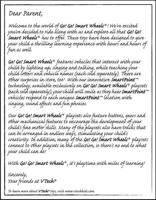 Page 2 of 12 - Vtech Vtech-Go-Go-Smart-Wheels-Fire-Command-Rescue-Center-Owners-Manual-  Vtech-go-go-smart-wheels-fire-command-rescue-center-owners-manual