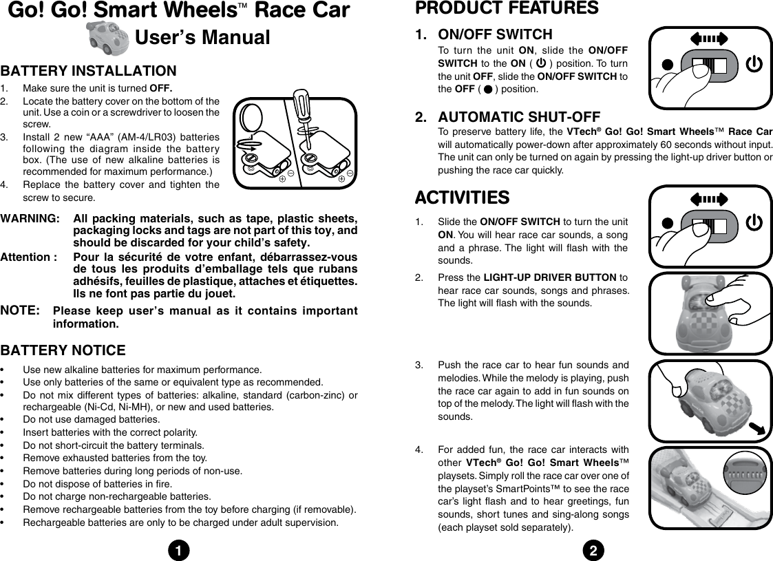Page 1 of 2 - Vtech Vtech-Go-Go-Smart-Wheels-Race-Car-I-Owners-Manual-  Vtech-go-go-smart-wheels-race-car-i-owners-manual