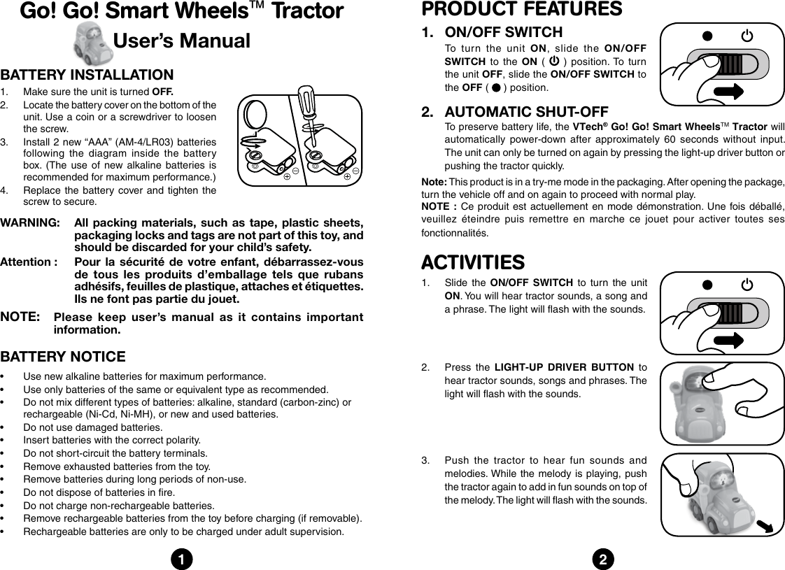 Page 1 of 2 - Vtech Vtech-Go-Go-Smart-Wheels-Tractor-Owners-Manual-  Vtech-go-go-smart-wheels-tractor-owners-manual