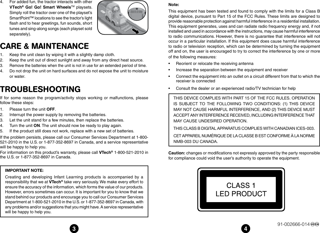 Page 2 of 2 - Vtech Vtech-Go-Go-Smart-Wheels-Tractor-Owners-Manual-  Vtech-go-go-smart-wheels-tractor-owners-manual