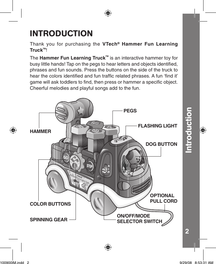 Page 3 of 11 - Vtech Vtech-Hammer-Fun-Learning-Truck-Owners-Manual- Hammer Fun Learning Truck - Manual  Vtech-hammer-fun-learning-truck-owners-manual