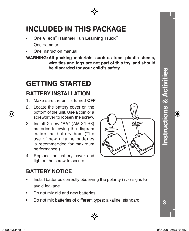 Page 4 of 11 - Vtech Vtech-Hammer-Fun-Learning-Truck-Owners-Manual- Hammer Fun Learning Truck - Manual  Vtech-hammer-fun-learning-truck-owners-manual