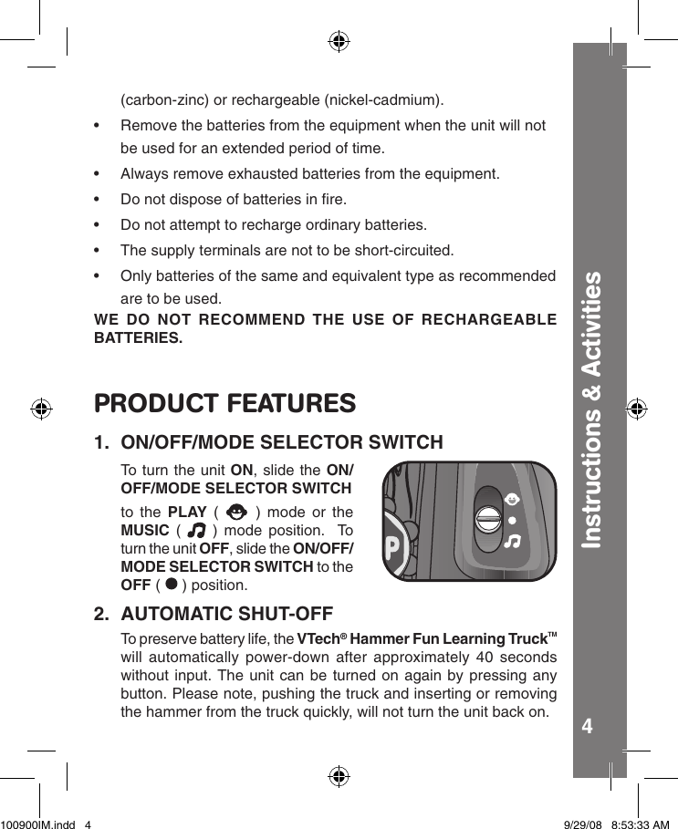 Page 5 of 11 - Vtech Vtech-Hammer-Fun-Learning-Truck-Owners-Manual- Hammer Fun Learning Truck - Manual  Vtech-hammer-fun-learning-truck-owners-manual