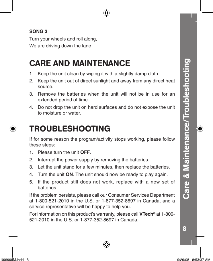 Page 9 of 11 - Vtech Vtech-Hammer-Fun-Learning-Truck-Owners-Manual- Hammer Fun Learning Truck - Manual  Vtech-hammer-fun-learning-truck-owners-manual