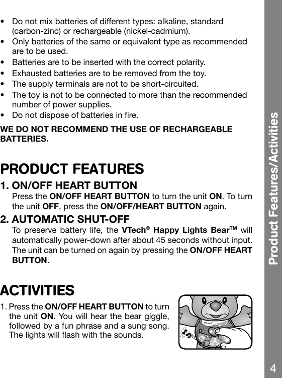 Page 5 of 8 - Vtech Vtech-Happy-Lights-Bear-Pink-Owners-Manual-  Vtech-happy-lights-bear-pink-owners-manual