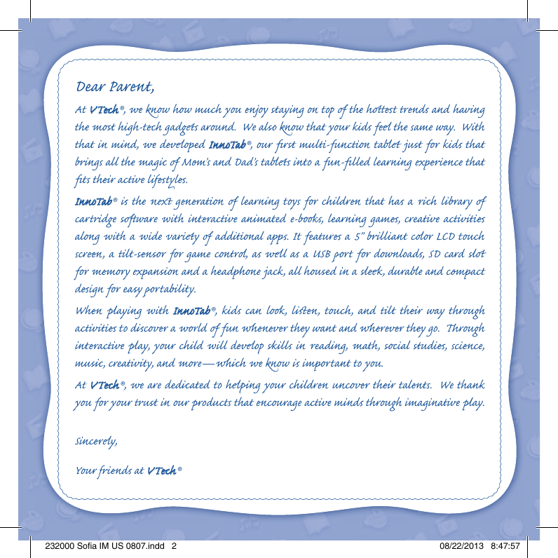 Page 2 of 12 - Vtech Vtech-Innotab-Software-Sofia-The-First-Owners-Manual-  Vtech-innotab-software-sofia-the-first-owners-manual