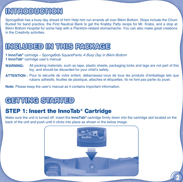 Page 3 of 10 - Vtech Vtech-Innotab-Software-Spongebob-Squarepants-Owners-Manual-  Vtech-innotab-software-spongebob-squarepants-owners-manual