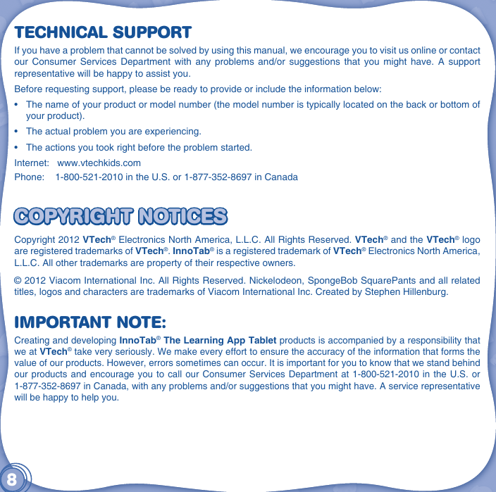 Page 9 of 10 - Vtech Vtech-Innotab-Software-Spongebob-Squarepants-Owners-Manual-  Vtech-innotab-software-spongebob-squarepants-owners-manual