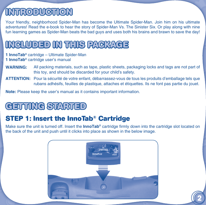 Page 3 of 12 - Vtech Vtech-Innotab-Software-Ultimate-Spider-Man-Owners-Manual-  Vtech-innotab-software-ultimate-spider-man-owners-manual