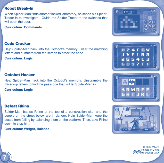 Page 8 of 12 - Vtech Vtech-Innotab-Software-Ultimate-Spider-Man-Owners-Manual-  Vtech-innotab-software-ultimate-spider-man-owners-manual