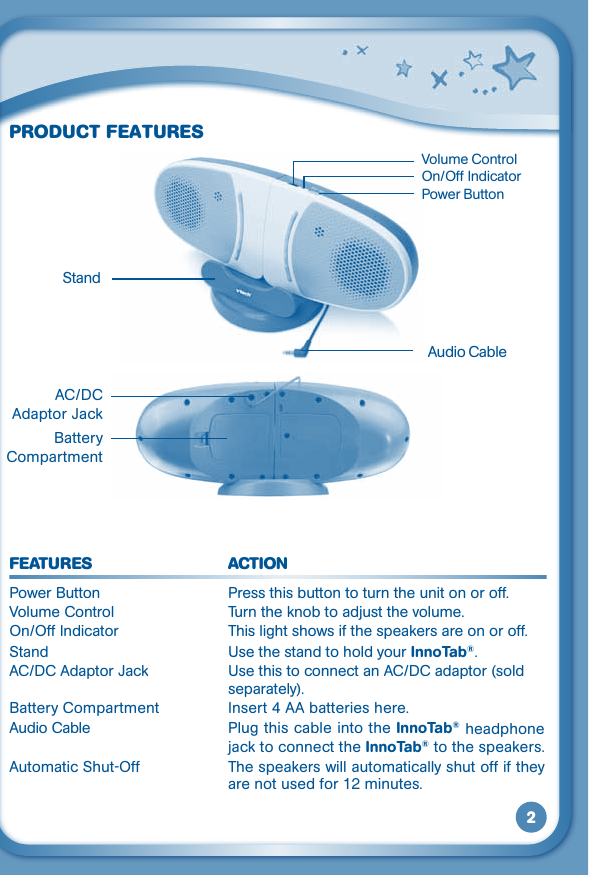 Page 3 of 8 - Vtech Vtech-Innotab-Stereo-Speaker-System-2-2S-3-3S-Owners-Manual- Vtech-innotab-stereo-speaker-system-2-2s-3-3s-owners-manual